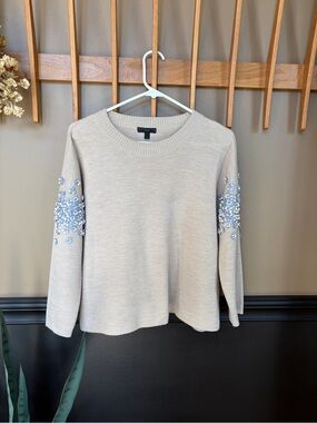 J.Crew Sequin Floral sweater in a heather oatmeal beige Size S